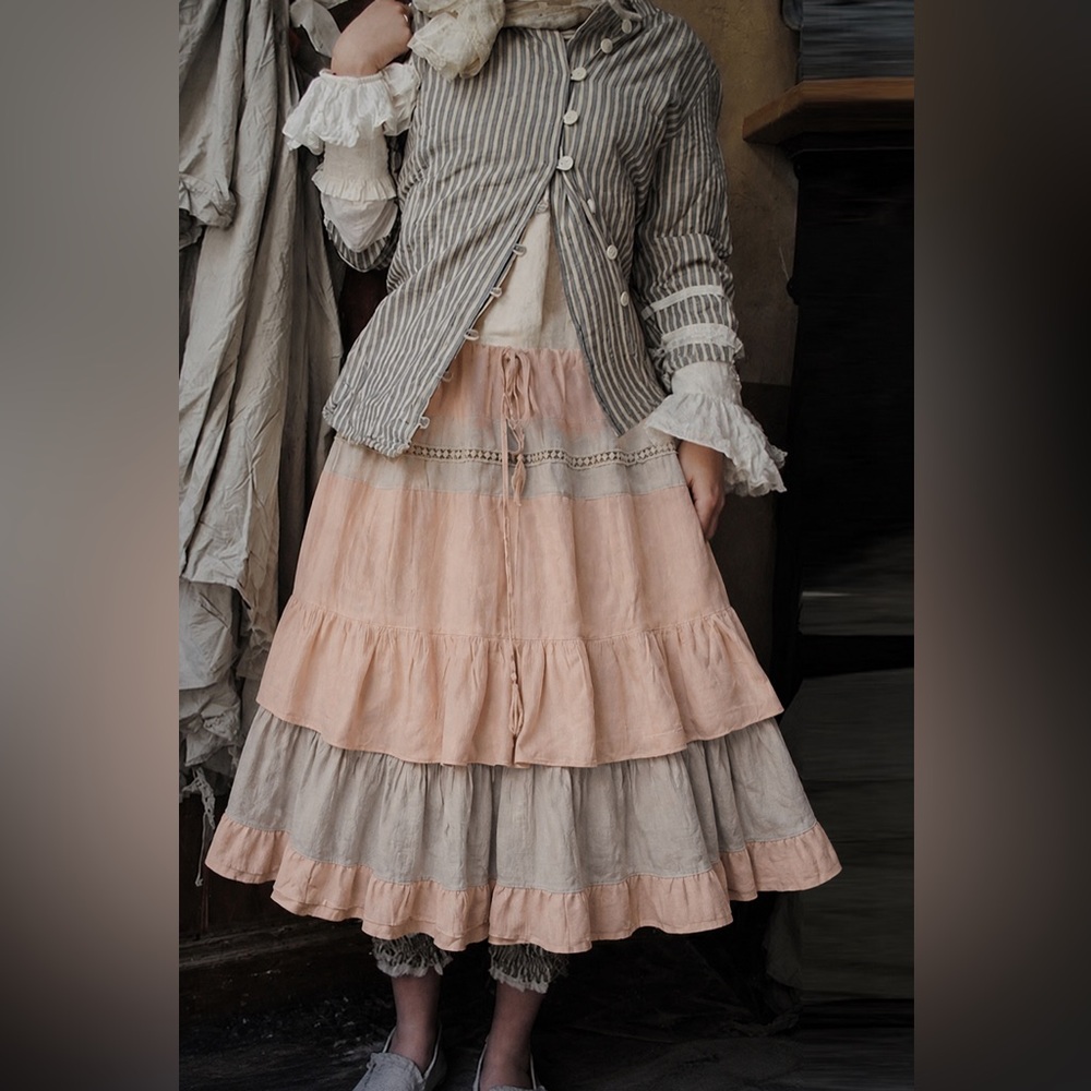Hand Crafted Two-Tone Peach and Cream Tiered Maxi Skirt